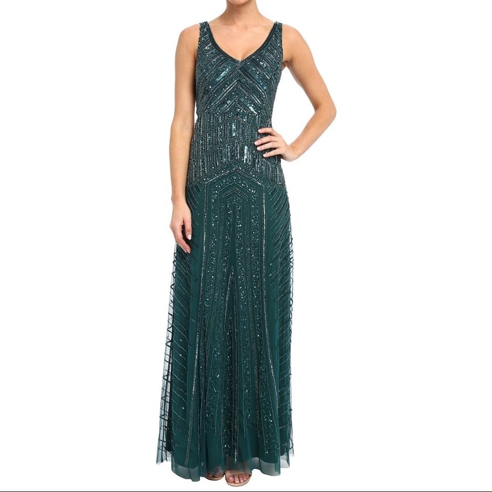Adrianna Papell Hunter Green Beaded Gown